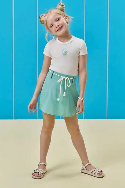 Conjunto de Blusa em Canelado Liz e Short Saia em Tecido Brend de Viscose Kukiê Infantil Menina