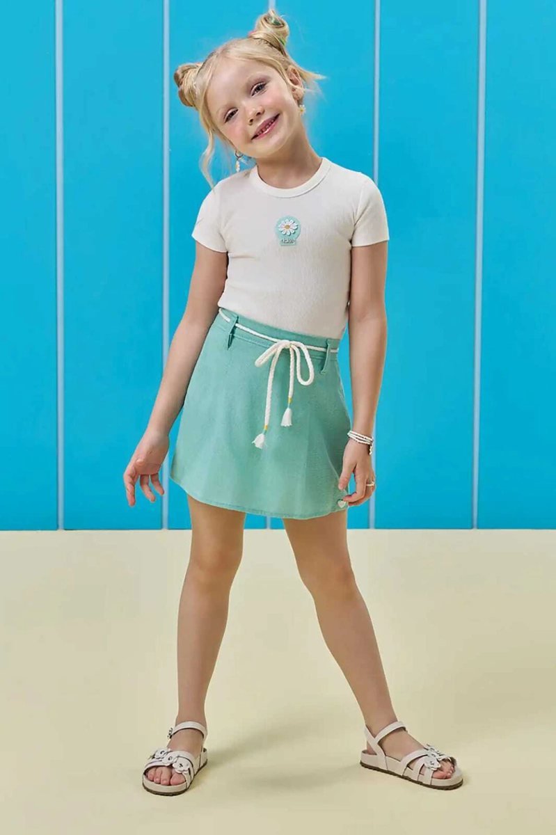 Conjunto de Blusa em Canelado Liz e Short Saia em Tecido Brend de Viscose Kukiê Infantil Menina