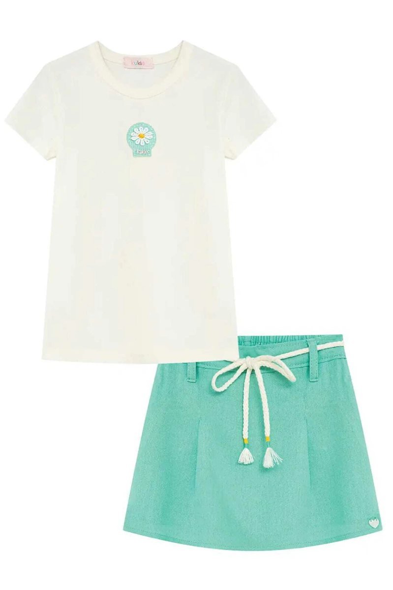 Conjunto de Blusa em Canelado Liz e Short Saia em Tecido Brend de Viscose Kukiê Infantil Menina, foto 3