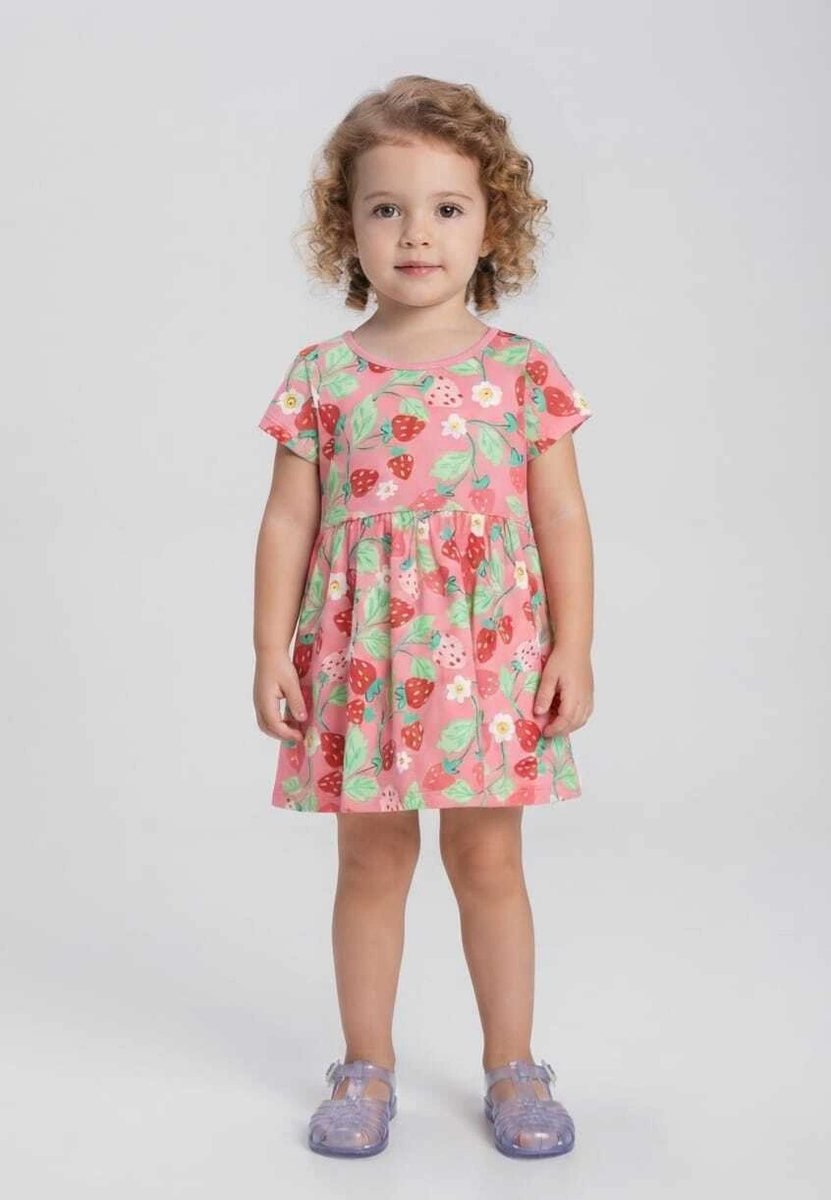 Vestido Infantil Menina de Morangos e Praia Brandili - Morangos - Rosa, foto 2