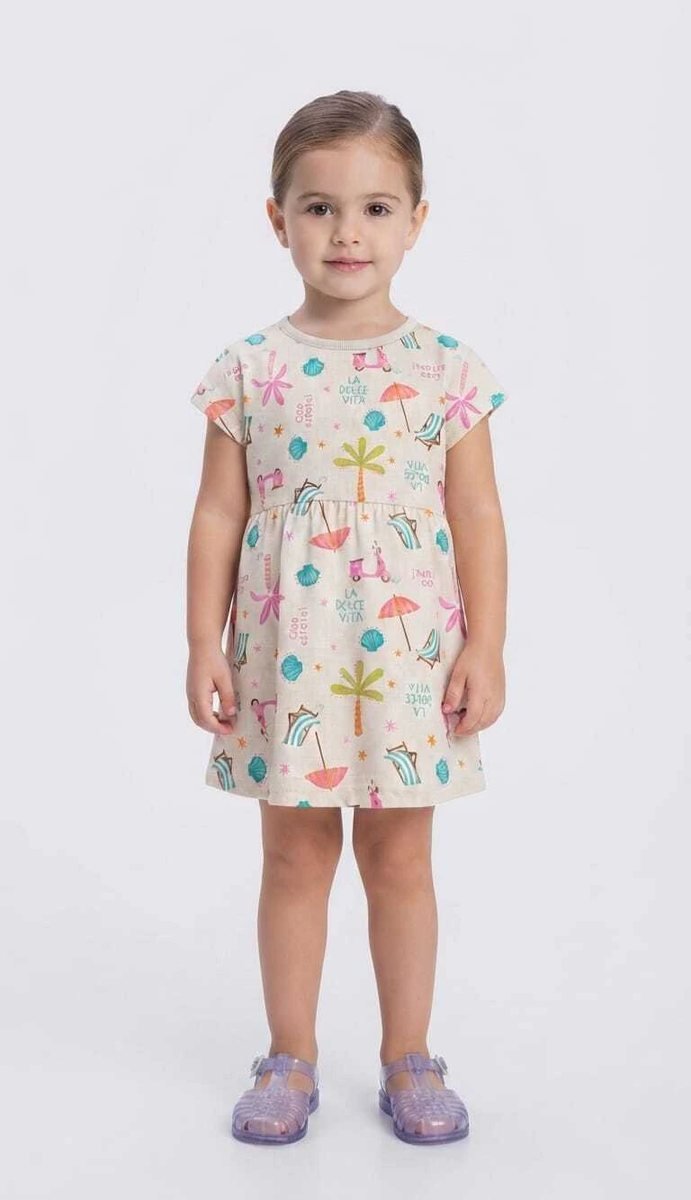 Vestido Infantil Menina de Morangos e Praia Brandili - Praia - Off White, foto 2