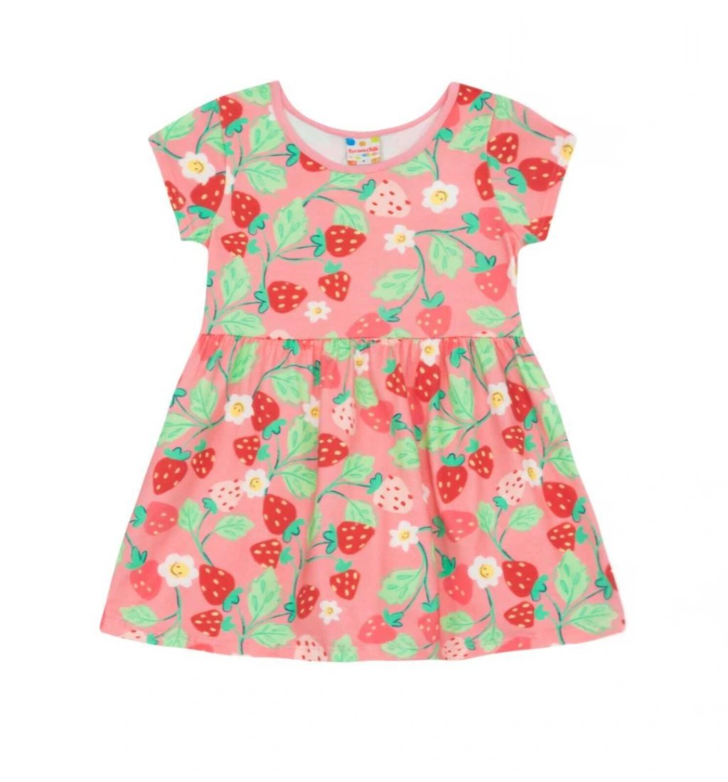 Vestido Infantil Menina de Morangos e Praia Brandili - Morangos - Rosa
