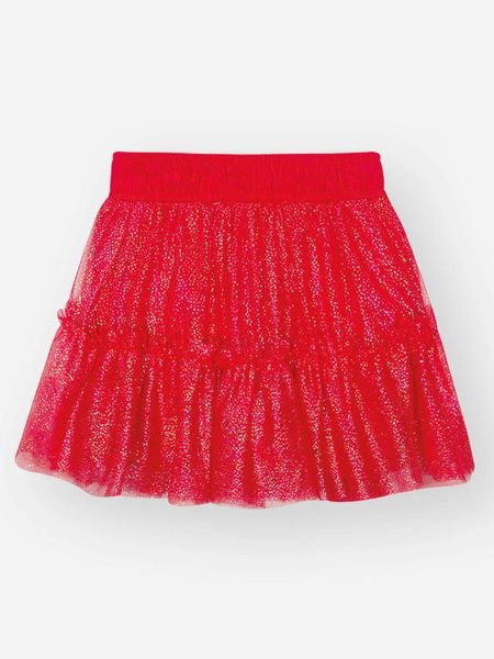 Saia Short Cinti Infantil com Brilho e Forro em Algodão Rosa Iogurte/ Vermelho - Vermelho