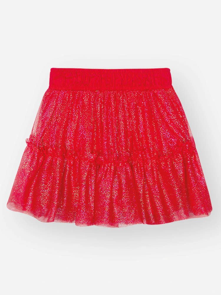Saia Short Cinti Infantil com Brilho e Forro em Algodão Rosa Iogurte/ Vermelho - Vermelho