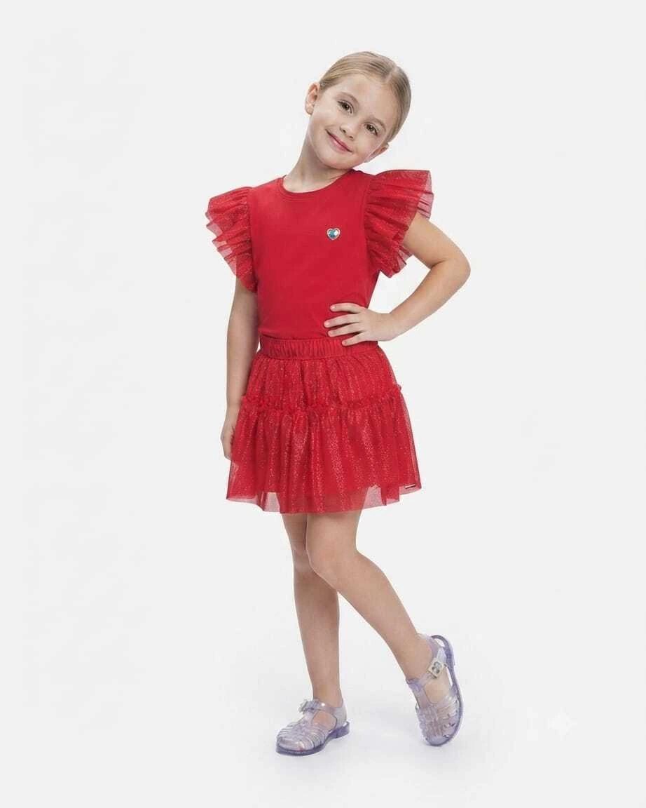 Saia Cinti Menina Verão com Shorts Interno Vermelho Marte