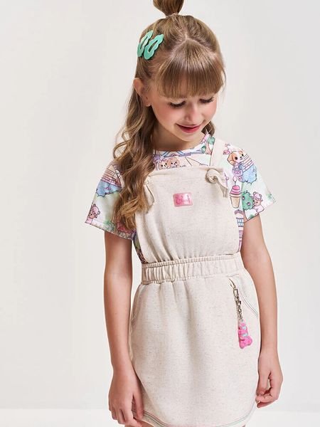 Conjunto Infantil com Blusa em New Stretch e Salopete em Moletom Linho