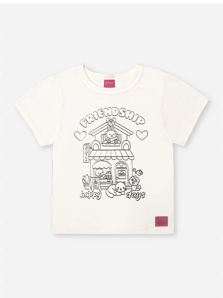 Blusa Infantil para Colorir com Canetinhas - Camiseta Menina Verão Interativa Natural/Cafeteria, foto 3