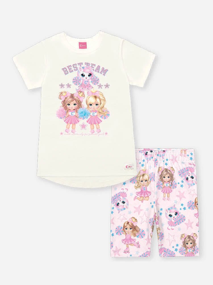 Conjunto Infantil Menina Cheerleader com Bermuda Ciclista Estampada Natural/Rs Confete, foto 2