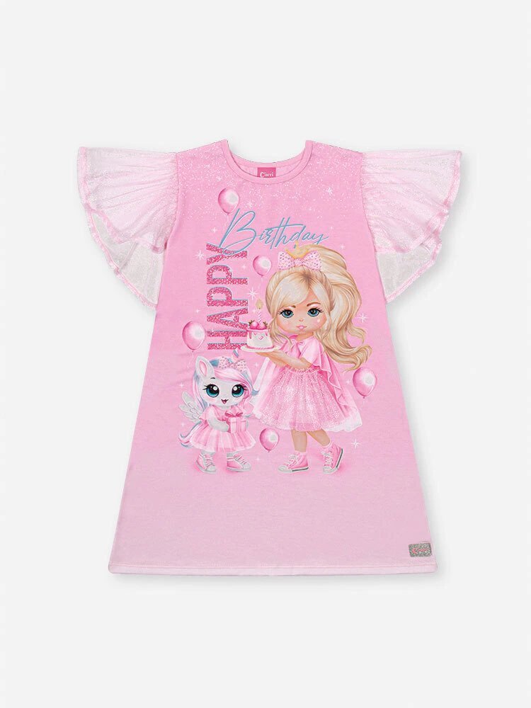 Vestido Infantil Cinti Verão Rosa Happy Birthday, foto 3