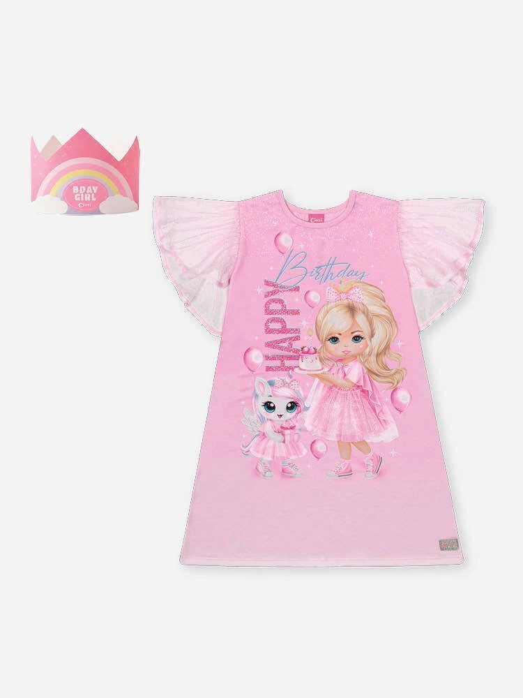 Vestido Infantil Cinti Verão Rosa Happy Birthday, foto 4