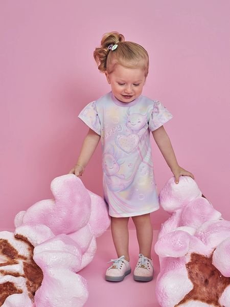 Vestido Bebê Menina Sara Salamandra - Vestido Infantil em Suplex com Brilho Lilas Bruma