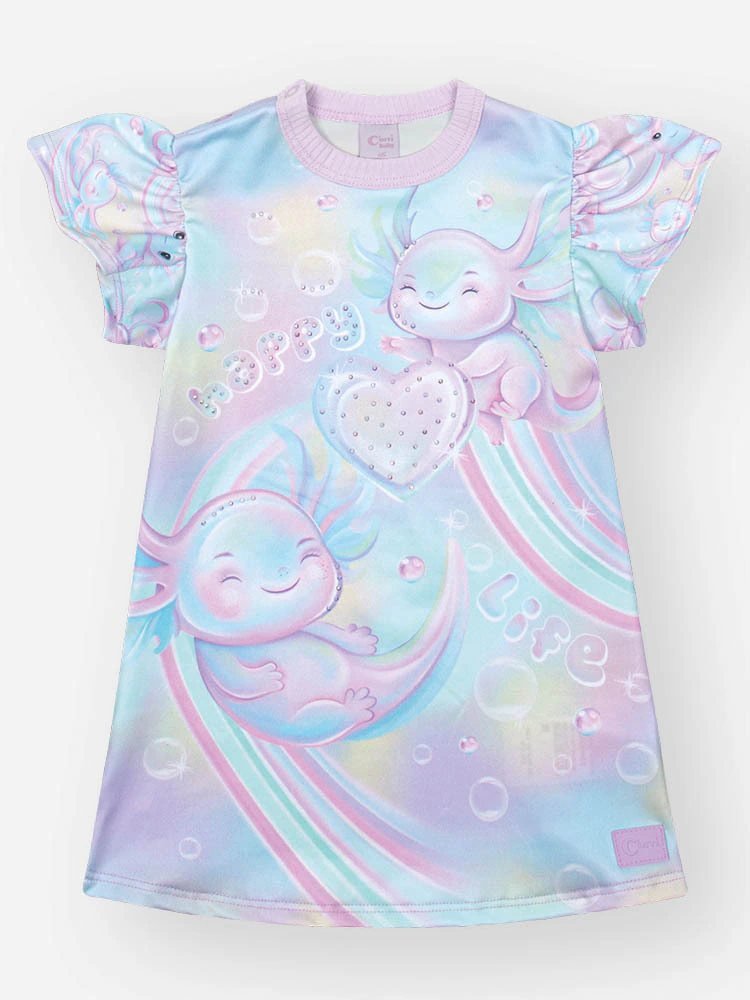 Vestido Bebê Menina Sara Salamandra - Vestido Infantil em Suplex com Brilho Lilas Bruma, foto 2