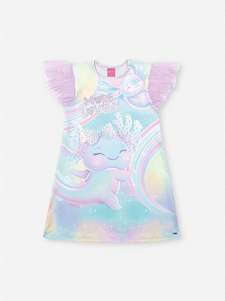 Vestido Sara Salamandra Lilás Infantil Cinti com Manga em Tule Foil - Referência:, foto 2