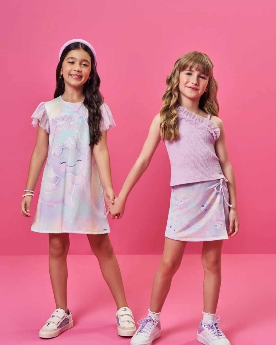 Vestido Sara Salamandra Lilás Infantil Cinti com Manga em Tule Foil - Referência:, foto 3
