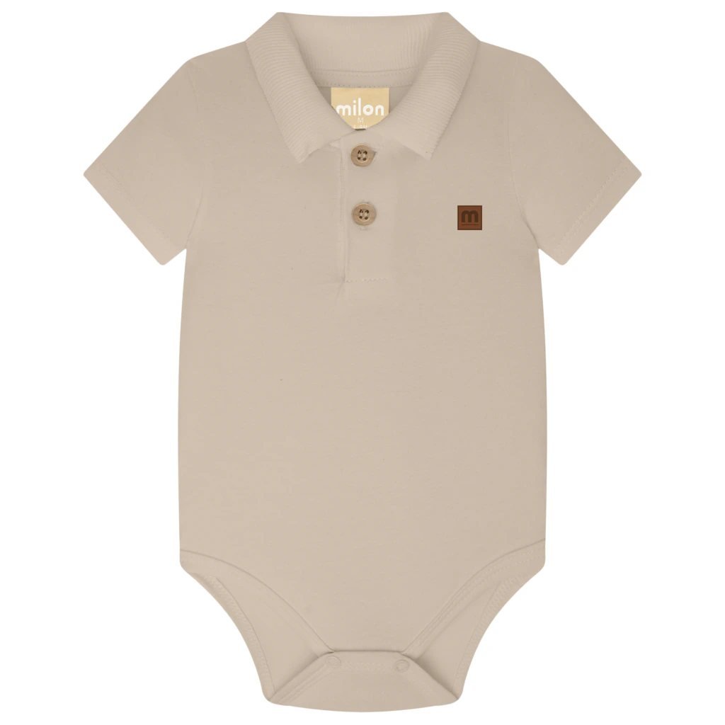 Body Polo Bebê Menino Liso Milon Maga curta - Amendoa