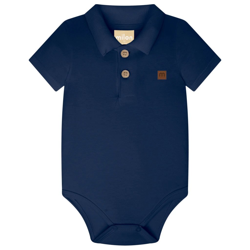 Body Polo Bebê Menino Liso Milon Maga curta - Marinho