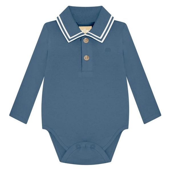 Body Polo Bebê Menino Liso Milon - Azul