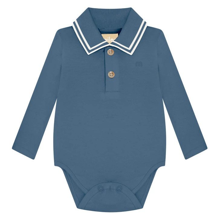 Body Polo Bebê Menino Liso Milon - Azul