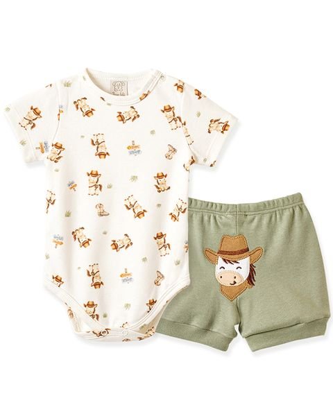 Conjunto Pingo Lelê Body Manga Curta e Shorts Cavalinho