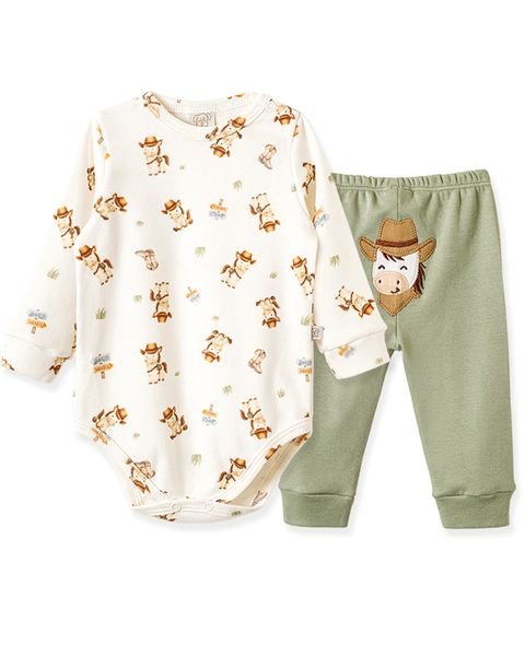 Conjunto Pingo Lelê Body Manga Longa e Calça Cavalinho