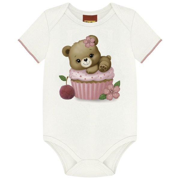 Body Bebê Menina Ursinho Kyly - Off white