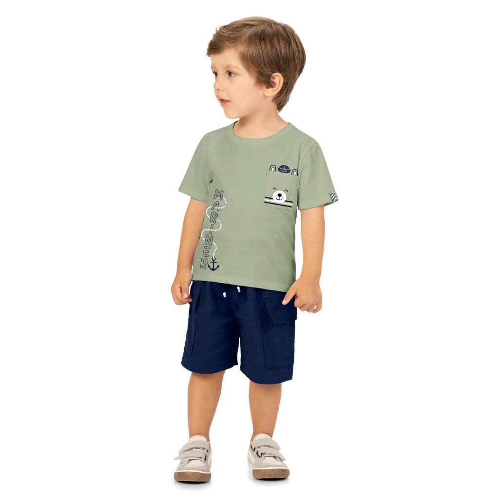 Camiseta Infantil Menino Ursinho Kyly - Verde salvia, foto 2