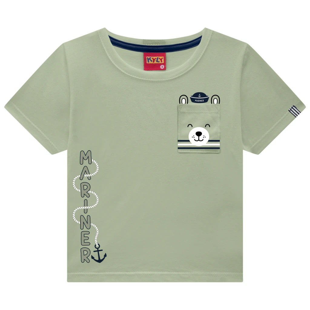 Camiseta Infantil Menino Ursinho Kyly - Verde salvia