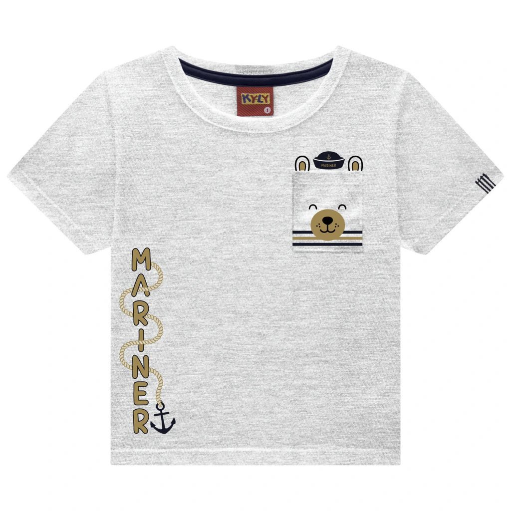 Camiseta Infantil Menino Ursinho Kyly - Mescla White