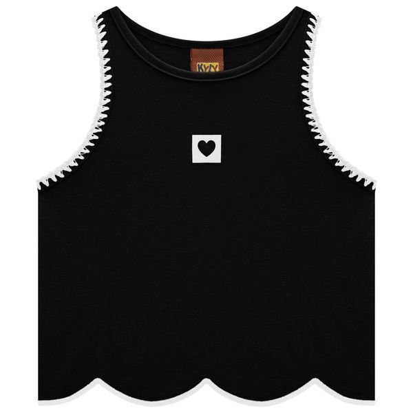 Regata Cropped Infantil Menina Coração Kyly - Preto