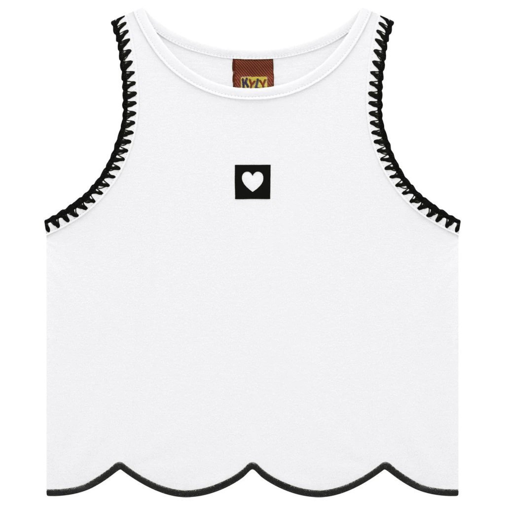 Regata Cropped Infantil Menina Coração Kyly - Branco