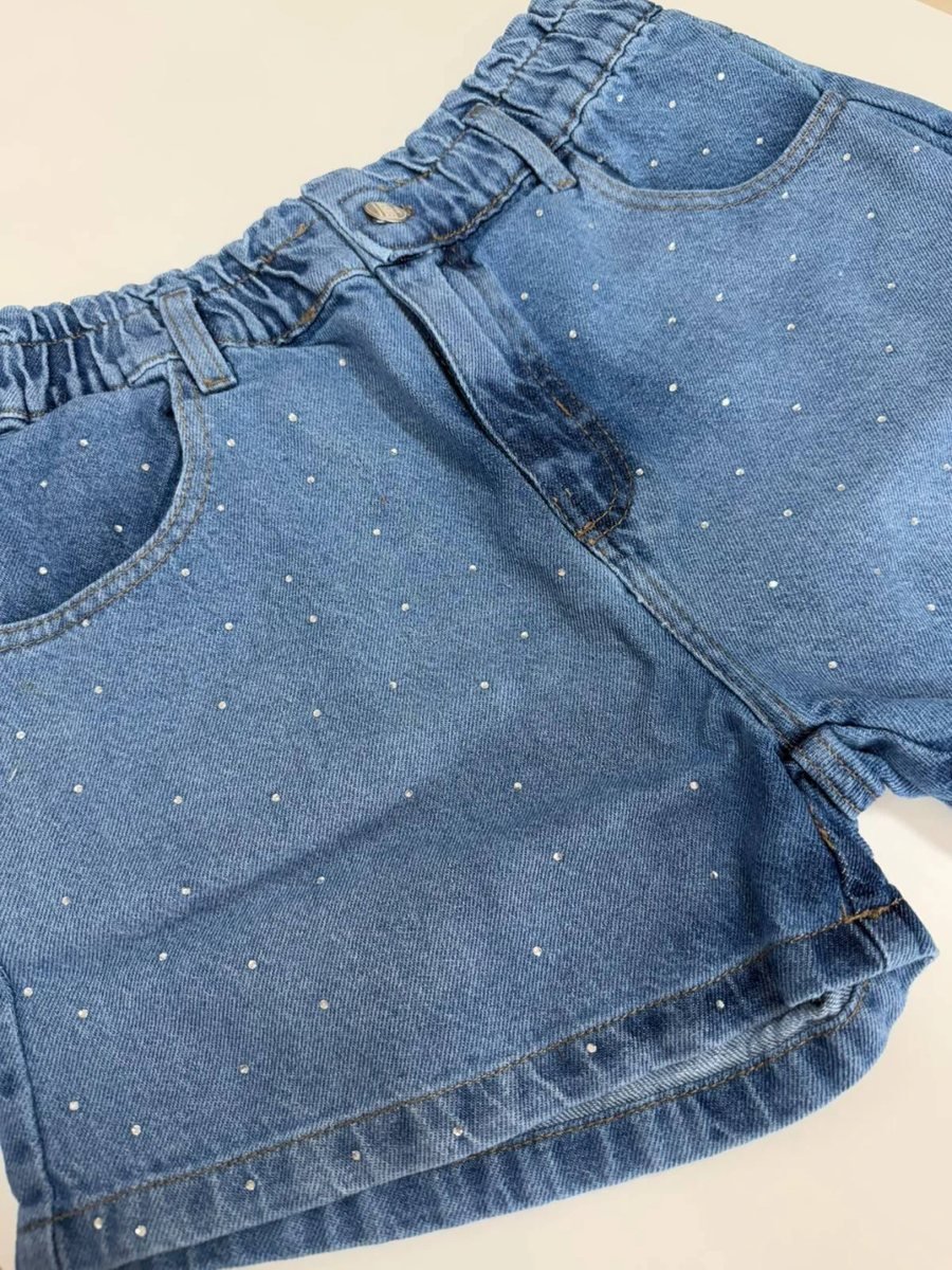 Short Jeans Infantil Feminino com Strass Mania Kids, foto 4