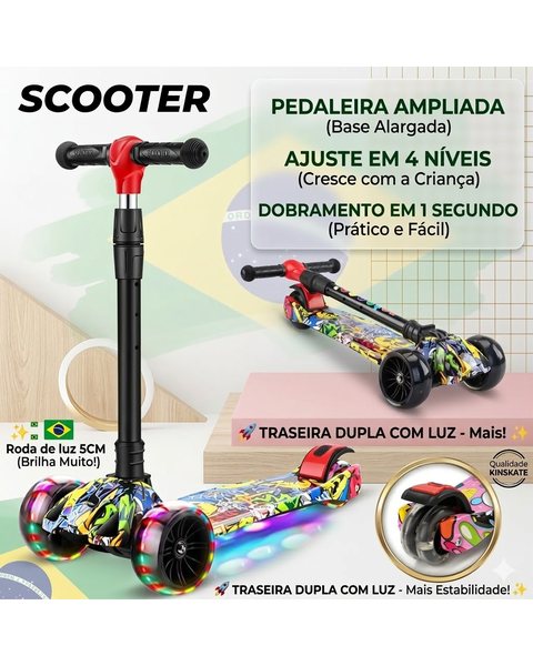 Patinete Infantil 4 Rodas com Luzes LED