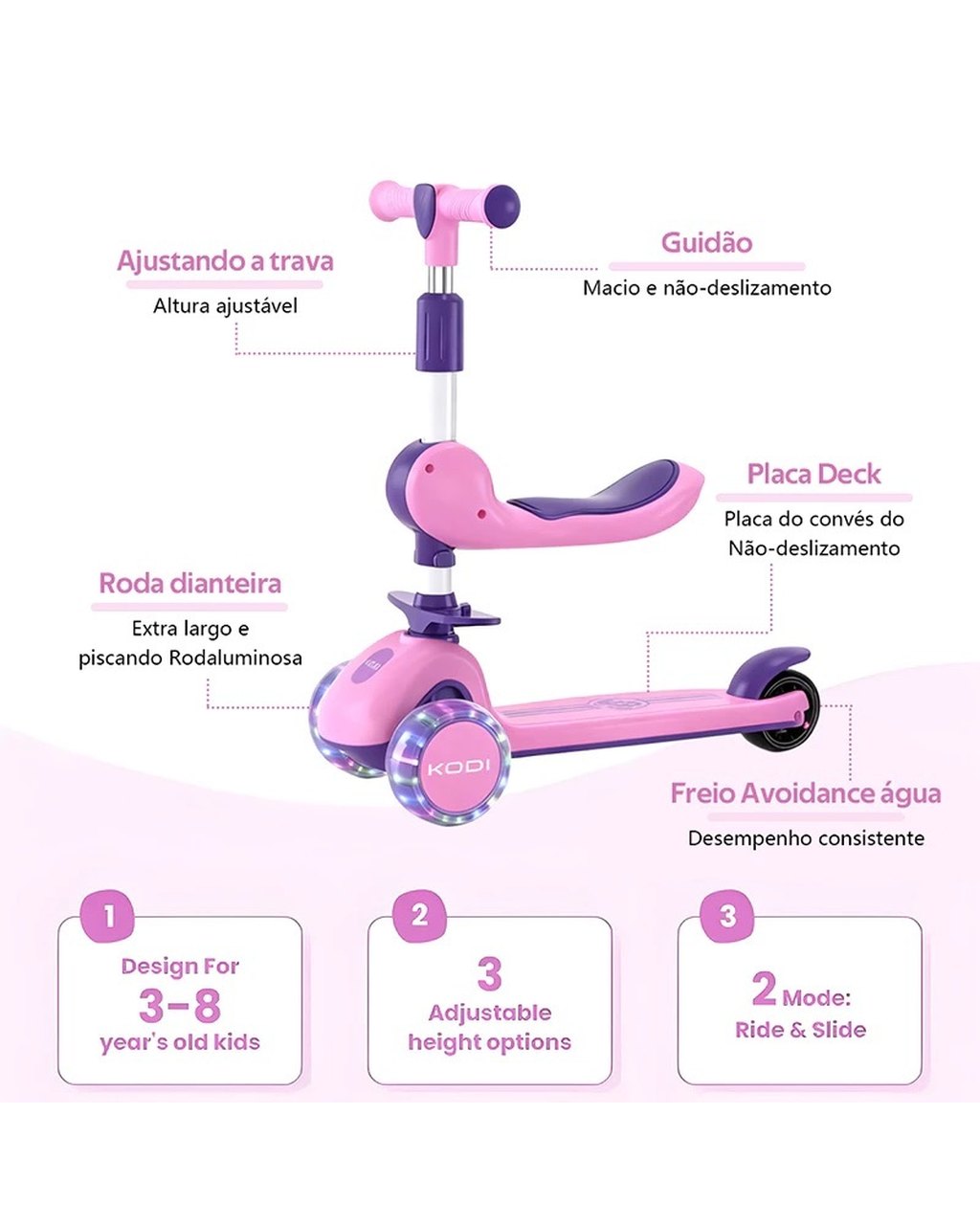 Patinete Infantil 3 Rodas com LED e Música, foto 6