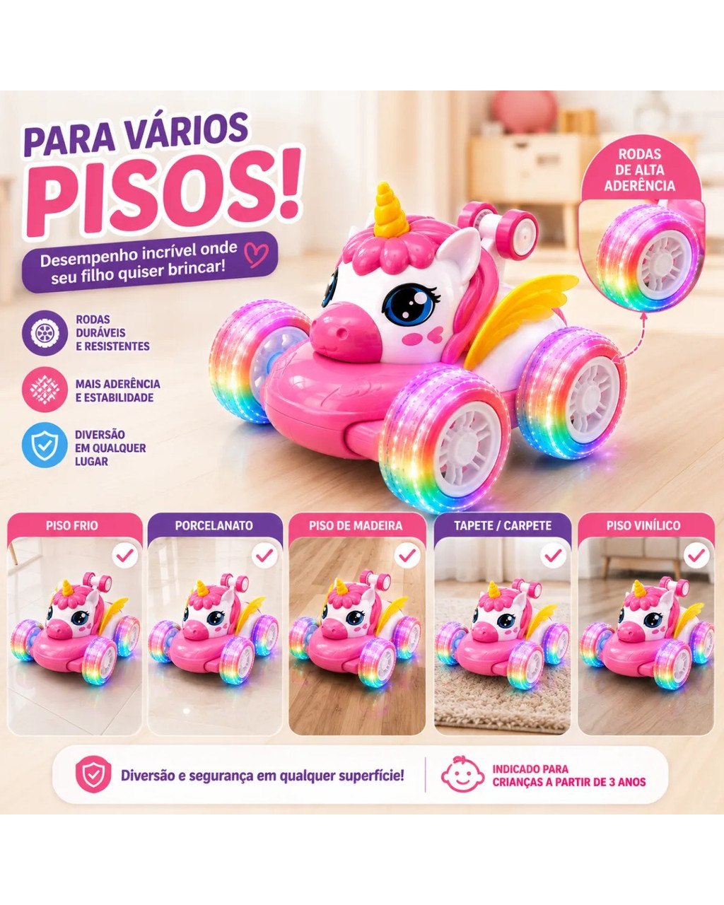 Carrinho de Controle Remoto Unicórnio com Luzes, foto 4