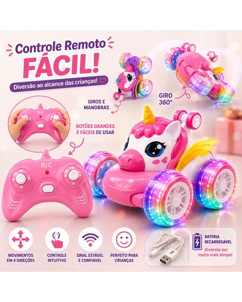 Carrinho de Controle Remoto Unicórnio com Luzes, foto 5