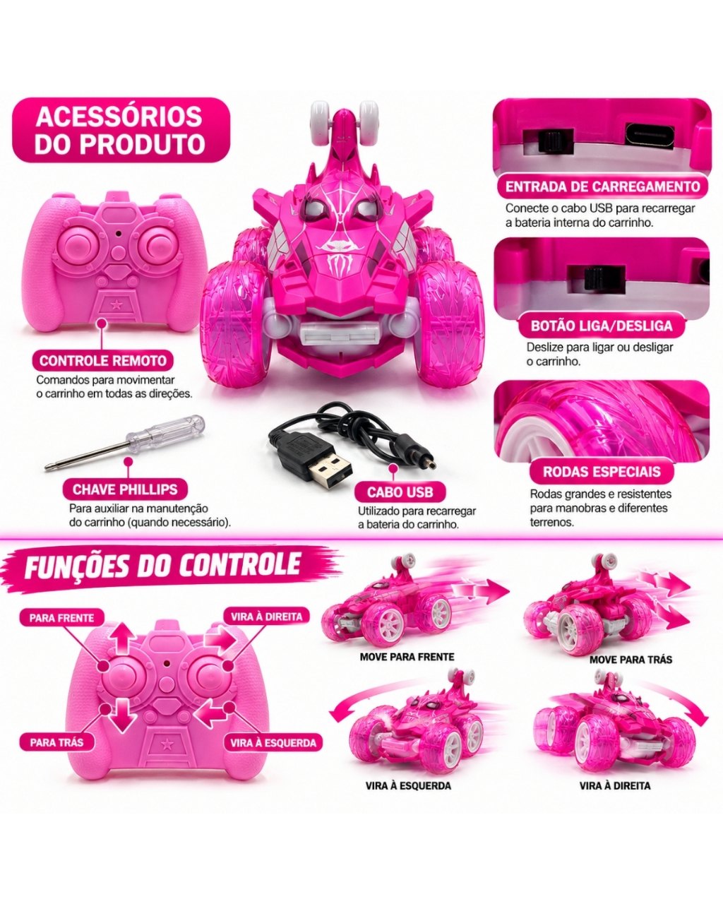 Carrinho de Controle Remoto Unicórnio com Luzes, foto 8