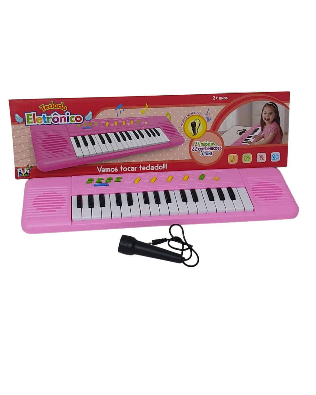 Teclado Piano Infantil com Microfone - Rosa, foto 5