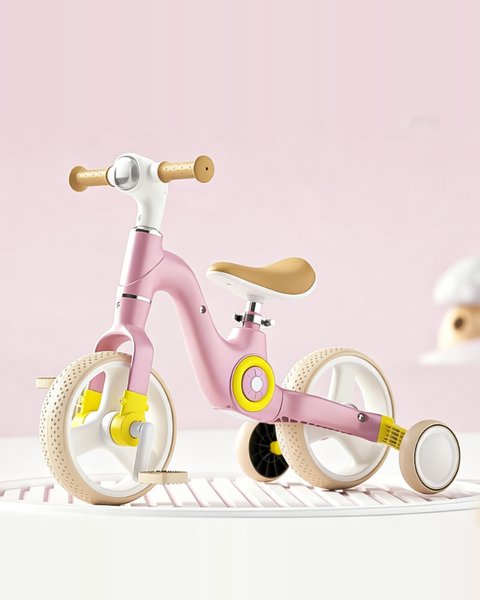 Triciclo 2 em 1 Bicicleta de Equilíbrio com Música e Luz - Rosa