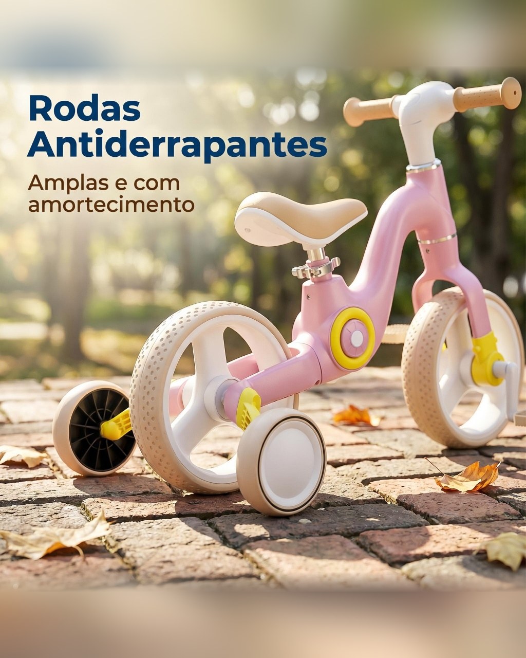 Triciclo 2 em 1 Bicicleta de Equilíbrio com Música e Luz - Cáqui, foto 7