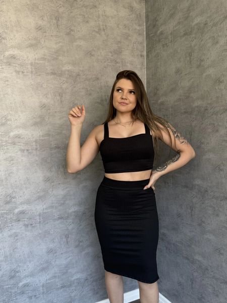 Conjunto Alça Canelado Midi Preto