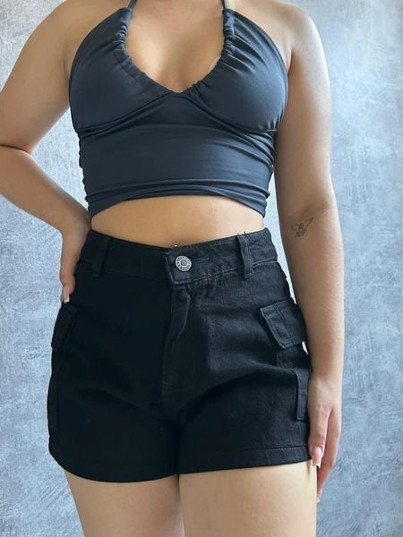 Short Mom Cargo Jeans Preto