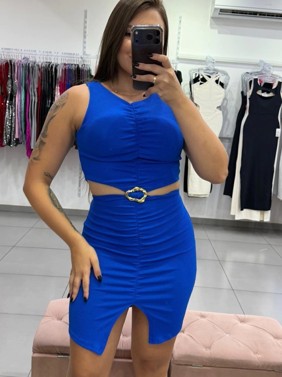 Vestido Curto com Abertura na Cintura Azul Escuro, foto 2