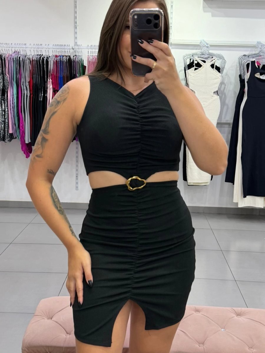 Vestido Curto com Abertura na Cintura Preto, foto 2