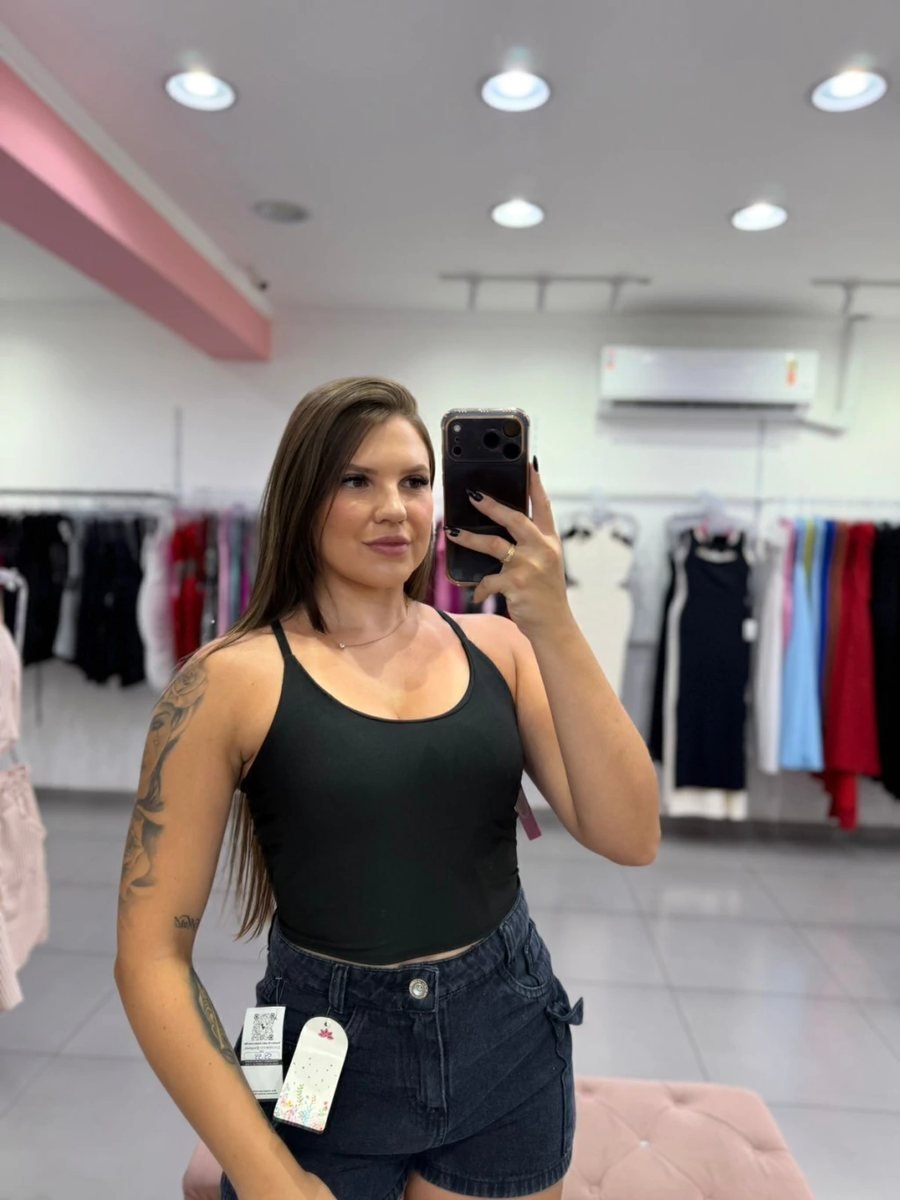Cropped Suplex Básico Com Bojo E Alça Fina Preto