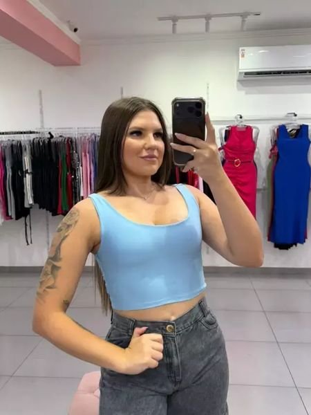 Cropped Suplex Básico Alça Grossa Azul Claro