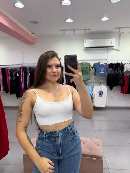 Cropped Canelado Duplo Alça Fina Branco