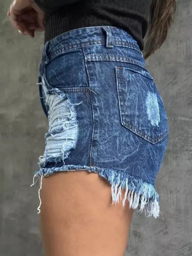 Short Jeans Desfiando Botão Broze E Desfiado No Bolso, foto 3
