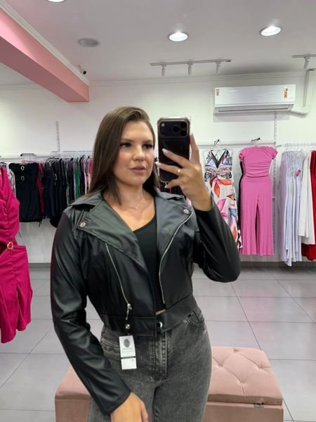Jaqueta Courino Com Ziper Preta