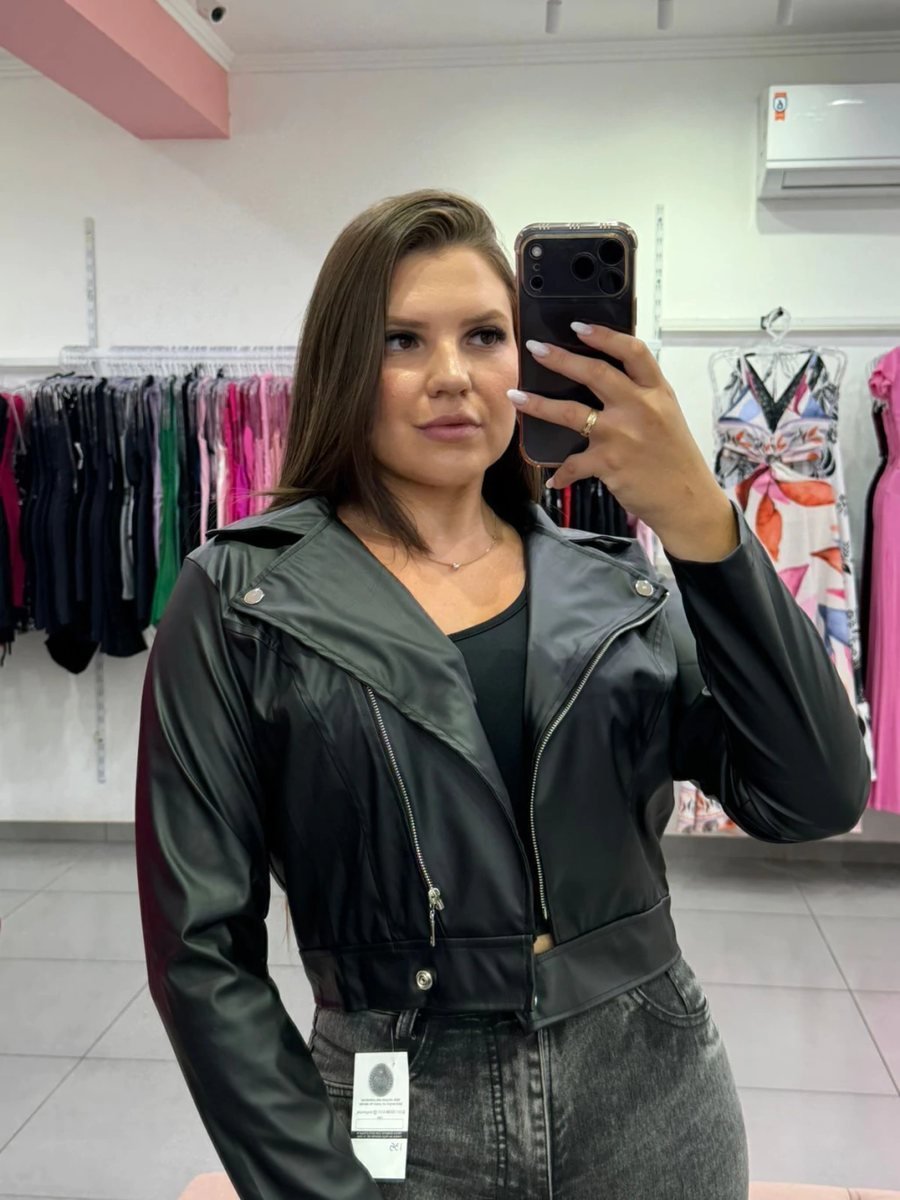 Jaqueta Courino Com Ziper Preta, foto 2