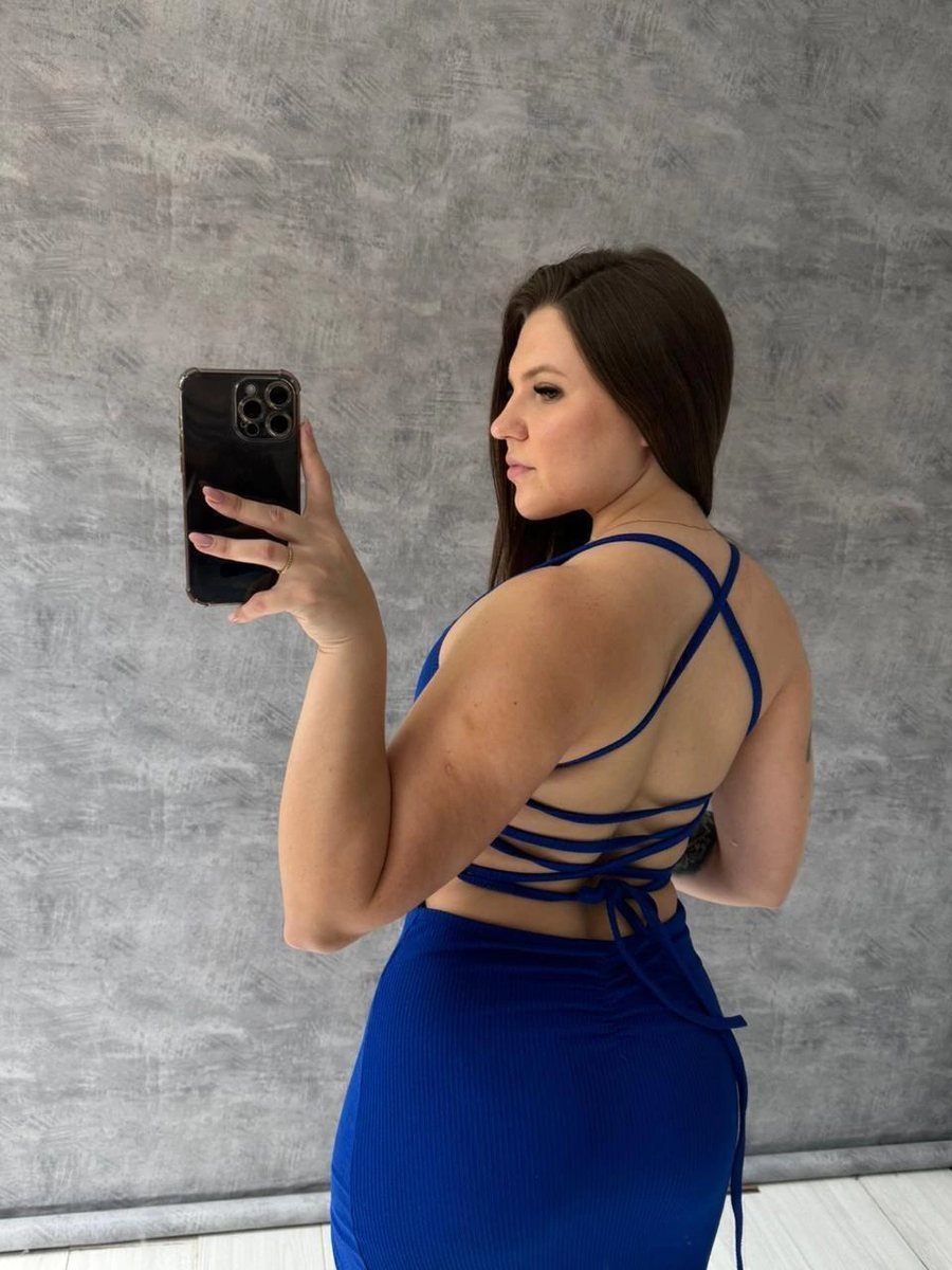 Vestido Atoalhado Longo Trançado Nas Costas E Fenda Azul, foto 2